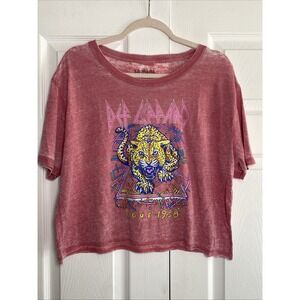 Def Leppard Womens Large Pink Graphic Tee Crop